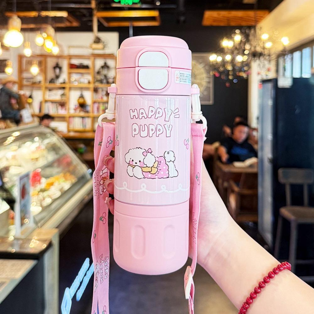Portable 480ML Insulated Cup Stainless Steel Large Capacity Vacuum Flasks with Lifting Rope Water Bottle for Boys and Girls