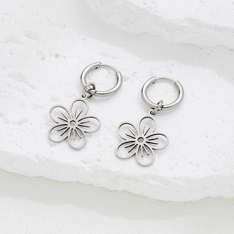Bohemian Stainless Steel Flower Pattern Pendant Earrings