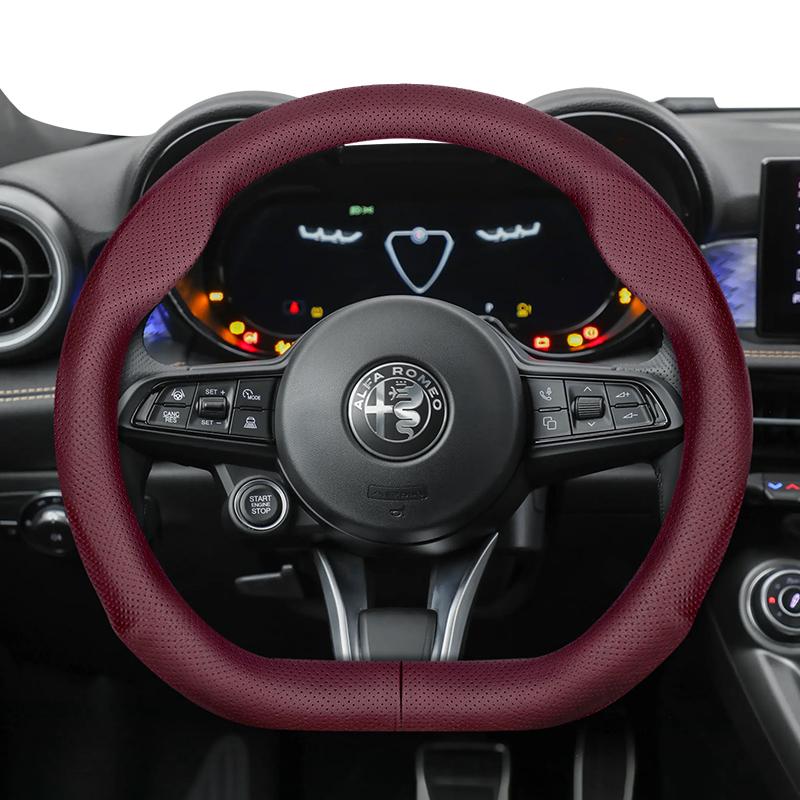 Suitable for Alfa Romeo Ultra-Thin Breathable Leather Steering Wheel Cover Suitable for 159 147 Gt Giulietta Mito Giulia Stelvio