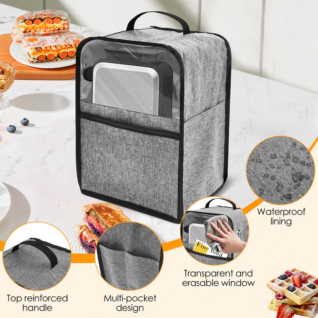 Waffle Maker Dust Cover Oxford Fabric Waterproof Waffle Machine Protector with Visual Window and Pocket Kitchen Appliance Cover