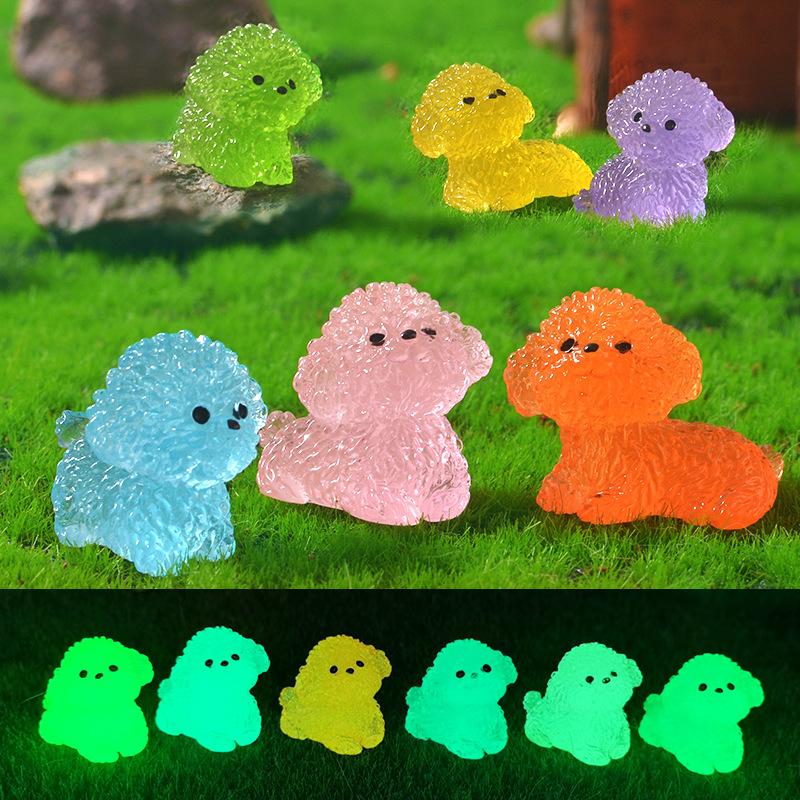 5pcs/10pcs Nightglow Puppy Ornament Home Desk Fluorescence Mini Dog Decoration Room Office Car Cute DIY Resin Ornament Crafts