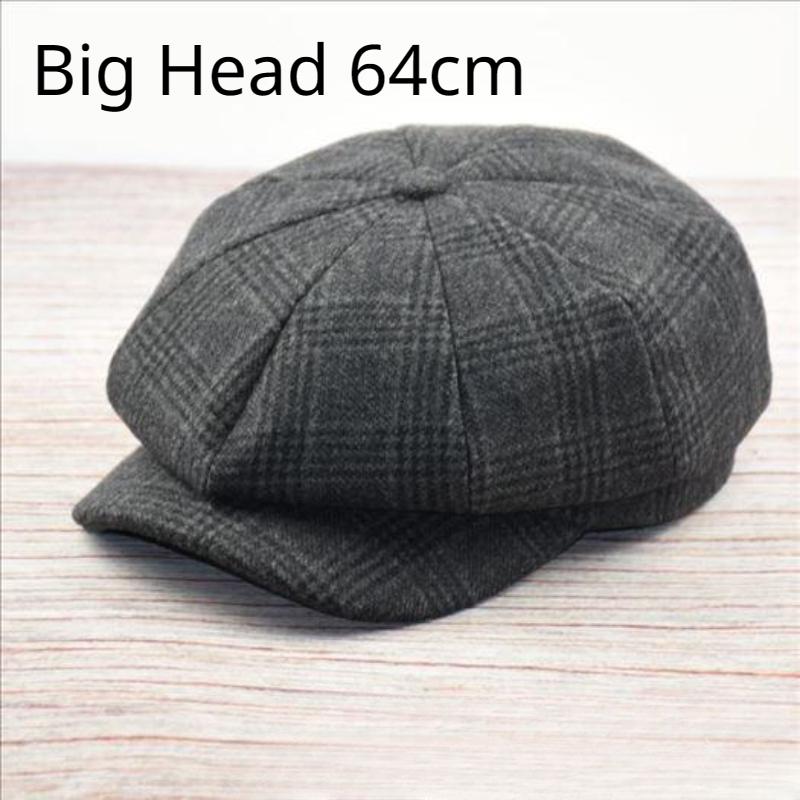 Freedom Outdoors Men's Black Wool Retro Newsboy Caps Autumn Octagonal Hat Fashion Casual Hat Forward Hat Striped Berets 62Cm