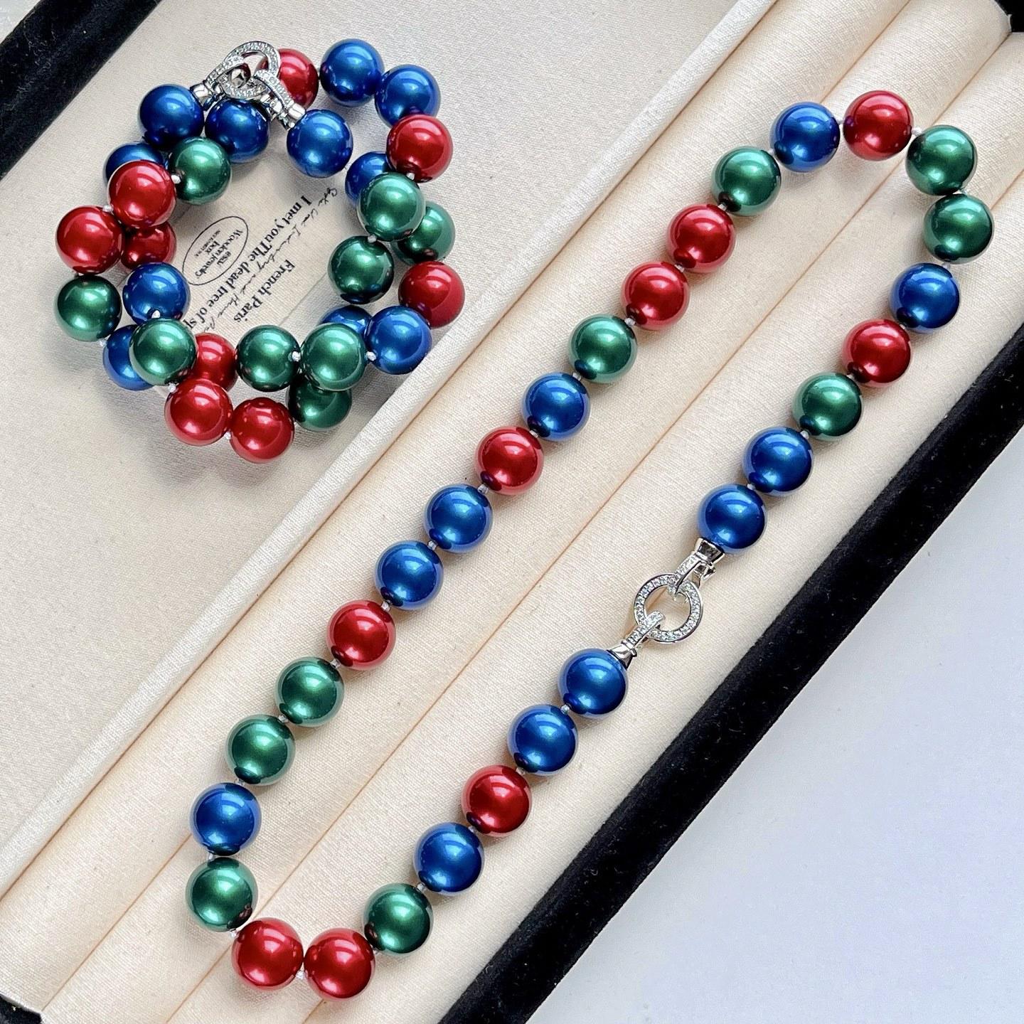 

14Mm Haute Couture High Quality Vintage Contrasting Color Morandi Faux Crystal Pearl Necklace Collarbone Chain