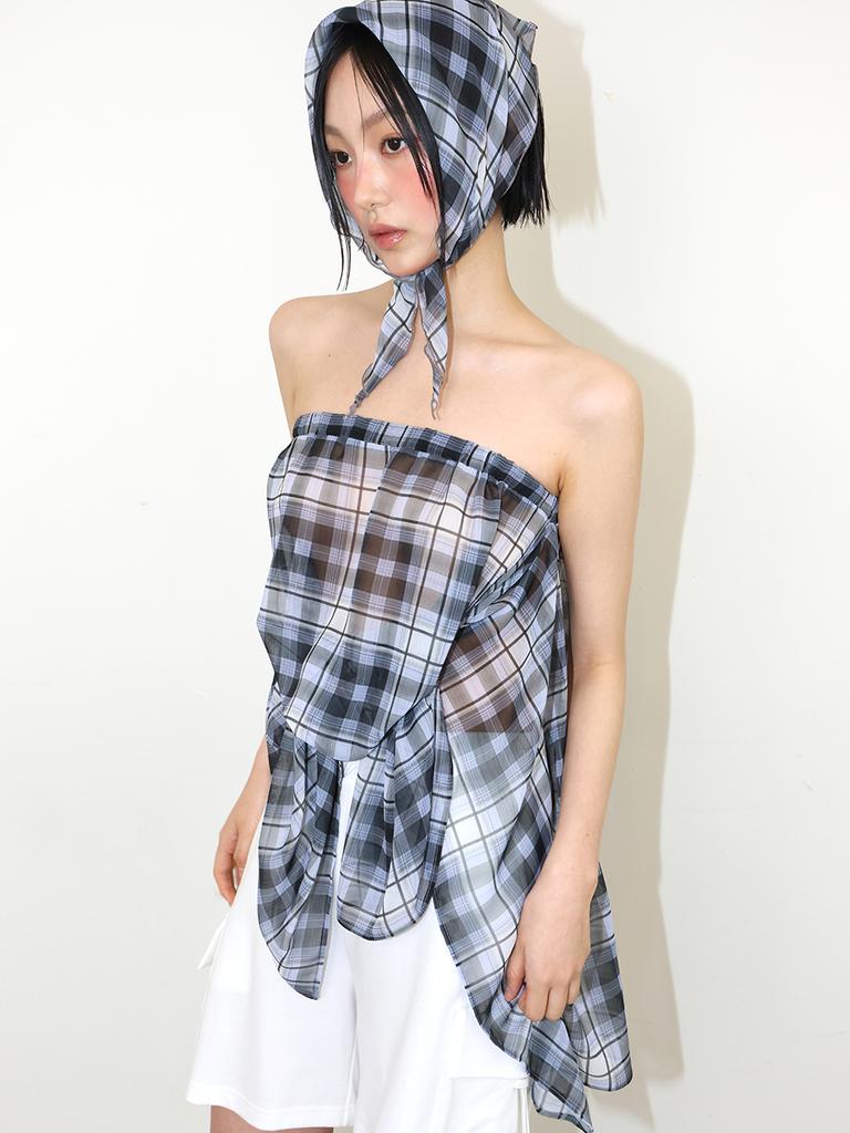 Minderly Sheer Asymmetric Check Skirt - Black