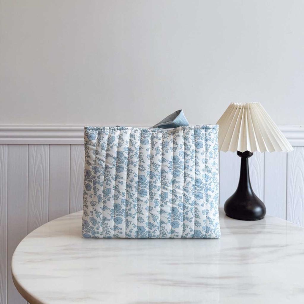 1PC Floral Quilted Makeup Bag with Bow Large Capacity Multifunctional Practical Lightweight College Style Unsealed Lined Purse