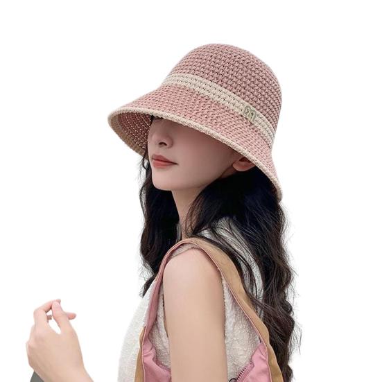 Women Fisherman Hat Hollowed-Out Design Sun Protection Hat Wide Brim Braided Basin Hat Summer Accessory