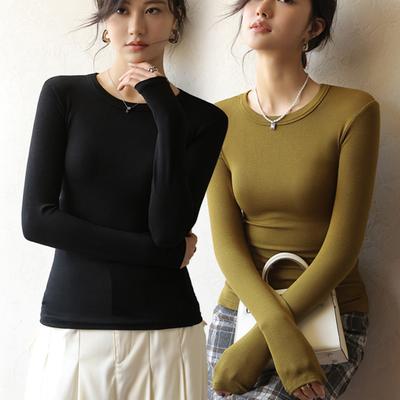 Primavera outono e inverno camisa de fundo modal em torno do pescoço interno fino sentido sênior de topos de mangas compridas