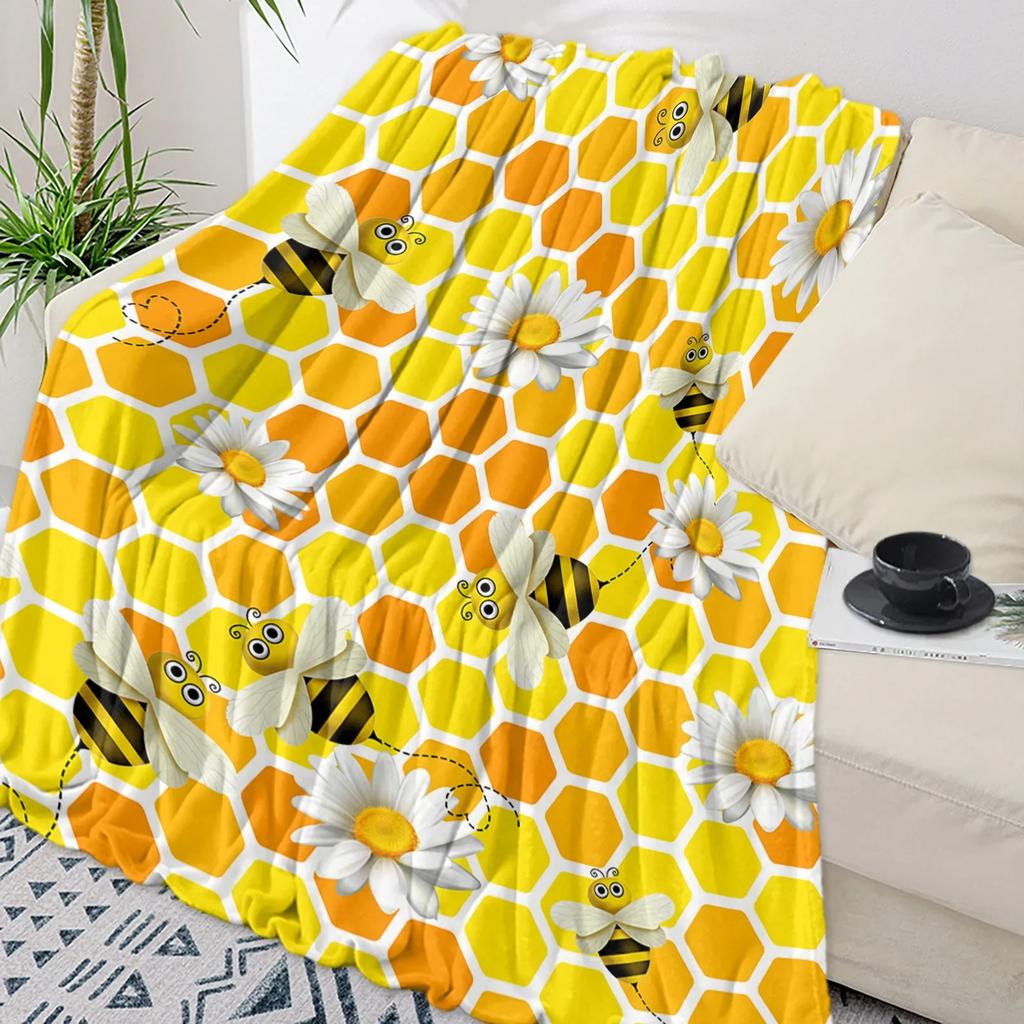 Idyllic Sunflower Bee Throw Blanket Soft Warm Plush Perfect for Travel Camping Picnic Home Decor