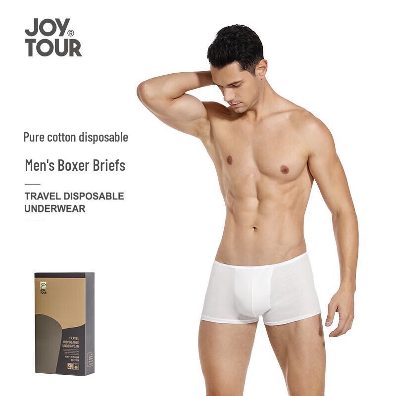 JOYTOUR Men's Pure Cotton Disposable Boxer Briefs, White 4-Pack