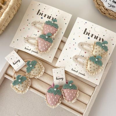 2 Stück/Set Erdbeer-Haarspangen für Baby Mädchen Spitzen-Haarspangen Haarnadeln Pferdeschwanzhalter Gummibänder Kinder Kopfschmuck Haaraccessoires