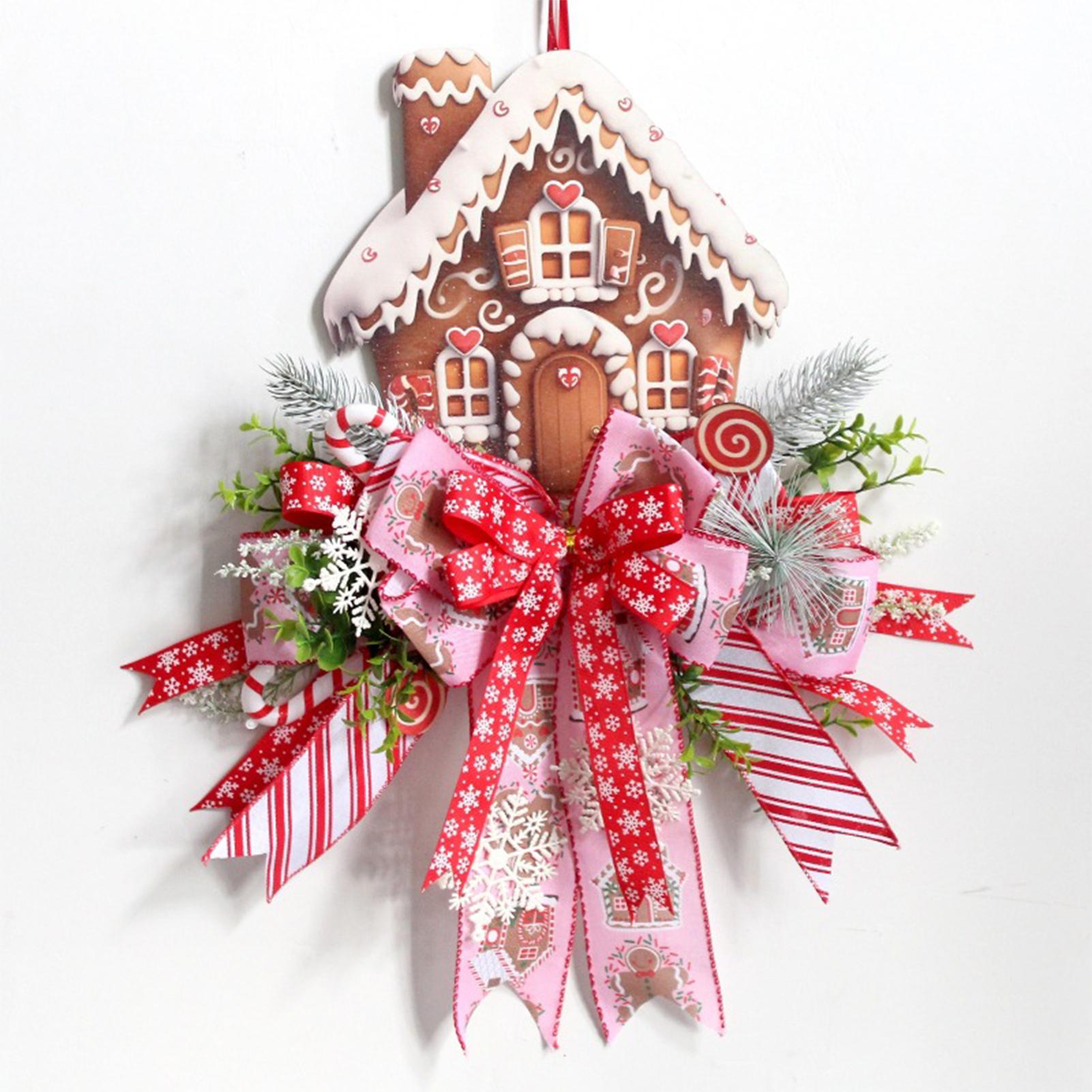 

20-Inch Gingerbread Christmas Wreath Sturdy Structure Hand-Drawn Finishes Christmas Theme Artificial Wreath Door Sign