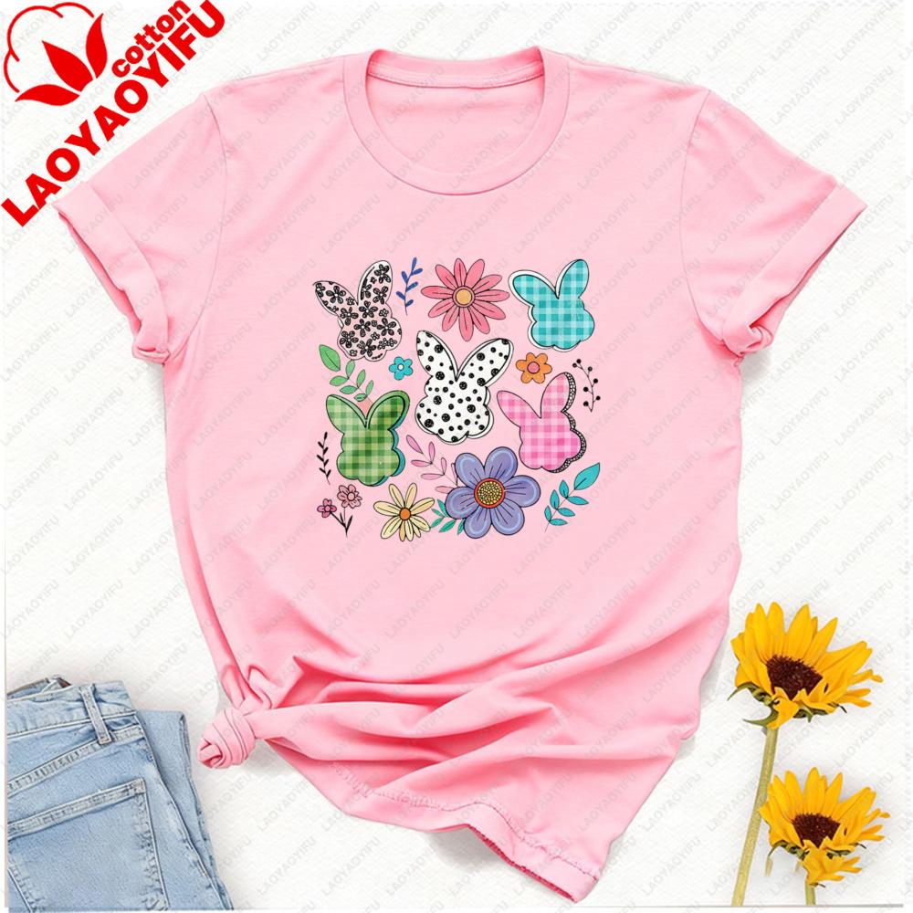 Floral Bunny TShirt Easter Day Shirt Flower Rubbit Bunny TShirt Christian Girls Tshirt Easter Gift Tee Cute Easter T Shirt Tops