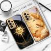 Mysterious black cat For Samsung A 01 52S A04 A05S A10 A12 A13 22 23 24 36 42 M02 Note 10 20Ultra 8 9 Golden glass phone case