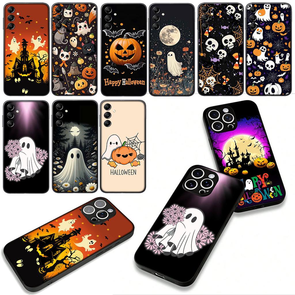 for Apple iPhone 16 15 14 Plus 13 12 Mini 17 Pro Max + ProMax 16E Air 15+ Cover Case Little Ghost With H-Halloweens Pumpkin