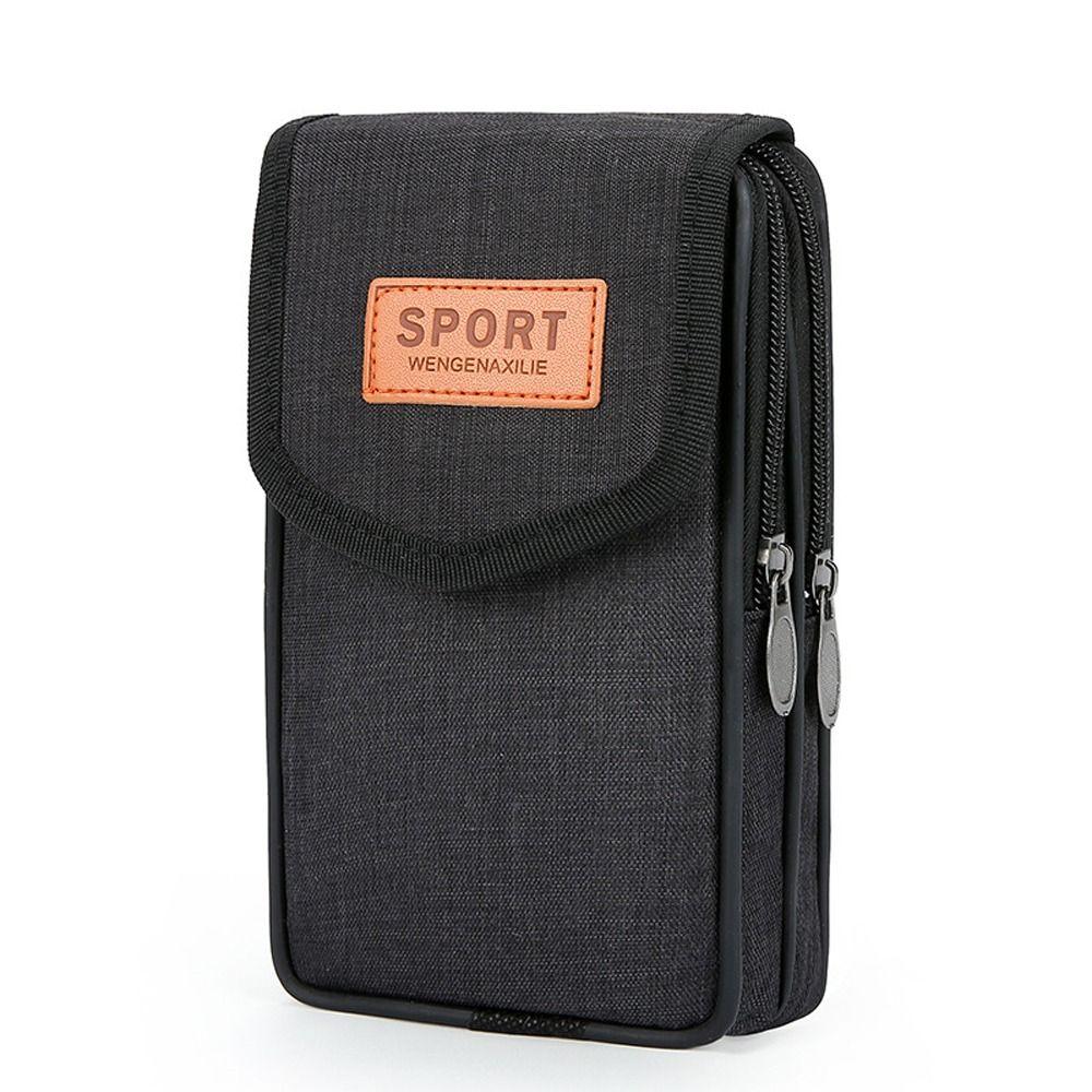 

Multi-function Mobile Phone Bag Canvas Cell Phone Pouch Portable Men Waist Bag Outdoor Travel Black-Vertical
