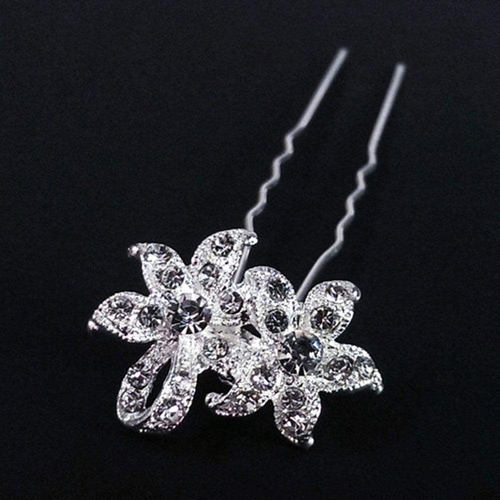 5Pcs Fashion Bridal U-shaped Rhinestone Pearl Flower Hairpin Metal Hair Barrette Rhinestone Hair Clip Crystal Flower Hair Fork