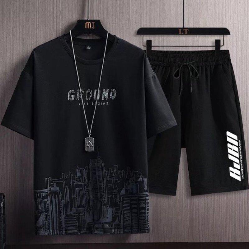 Summer Men Clothing Set Fashion Streetwear Oversized Tracksuit Print T-Shirt+Shorts 2Pcs Suit Loose Male Casual Sportswear