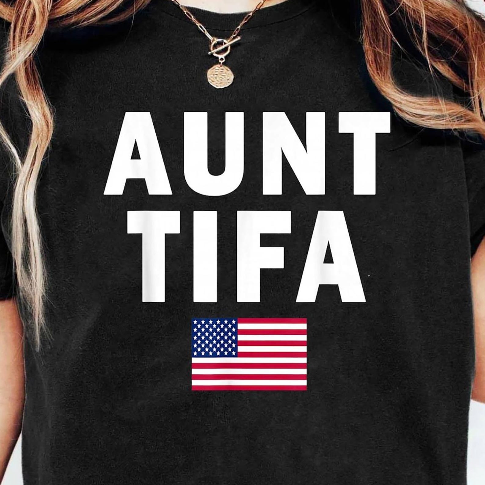 I Am Aunt Tifa Shirt, Funny Political Graphic Tee, Political Awareness, ActivisT-Shirt, Fight Fascists, Patriot, Usa Stars Patriotic Gift L