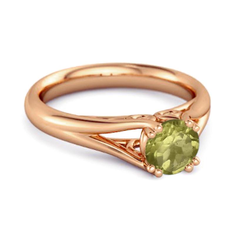 Peridot Elegant Bypass Solitaire Ring - 925 Sterling Silver Rose Gold Vermeil