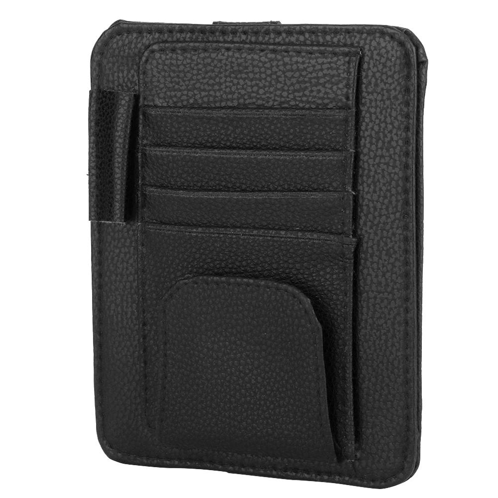 Car Sun Visor Card Bill Holder Organizer PU Leather Storage Bag Glasses Clip(Black)