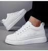 Men's White Height-Increasing Sneakers with Thick Sole, Invisible Inner Lift, and Casual Style, Large Sizes Available, 10cm Boost.