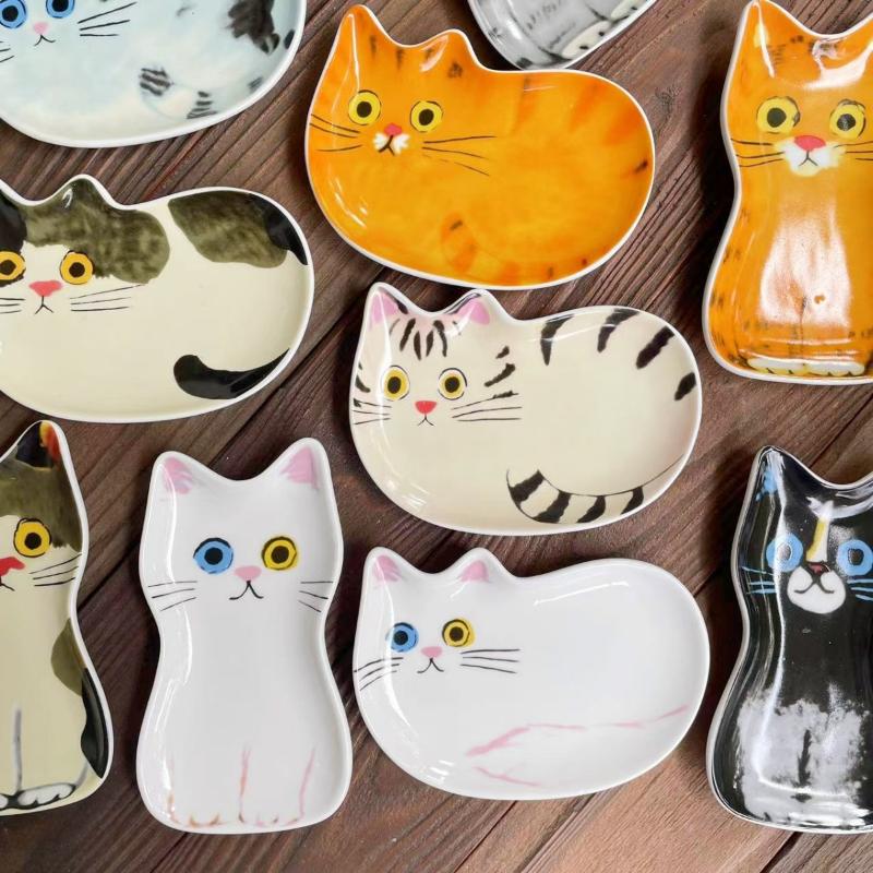 Cute Pets Cat Sauce Dish Ceramic Creative Cute Cat Face Shaped Condiment Dish Small Plates Tableware Home Kitchen Supplies New