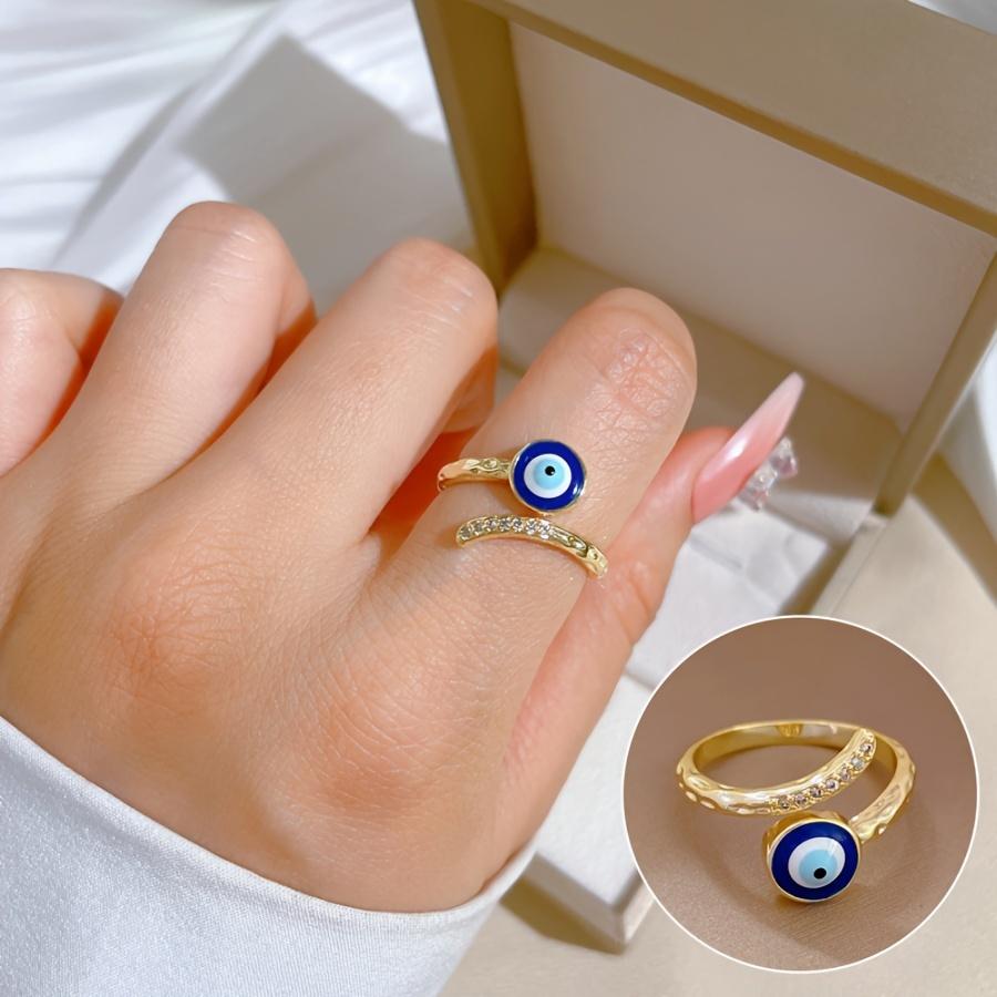 Y2K Punk Adjustable Ring, Copper Material with Synthetic Zirconia Mosaic, Fashion Eye Decoration for Party Music Festival Halloween Occasion