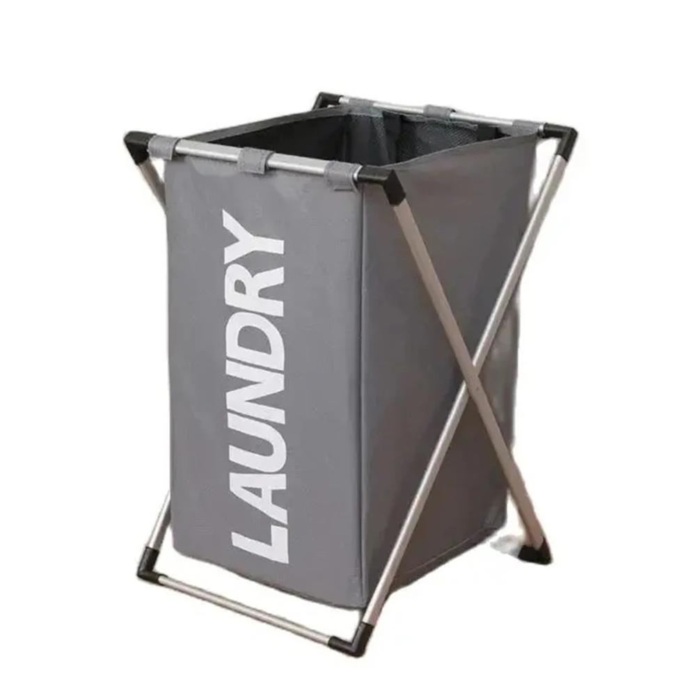 3 Grids Foldable Laundry Basket Large Capacity Toys Clothes Organizer Aluminum Bracket Waterproof Bathroom Laundry Basket Hamper Only 1-piece 7113₽