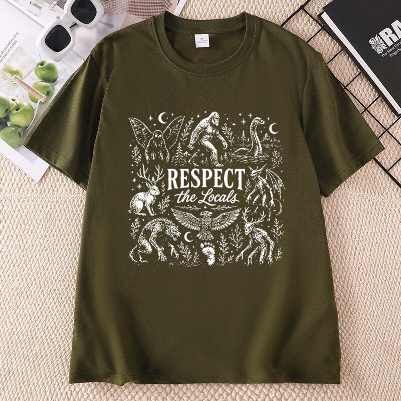 Funny Respect The Locals Cryptid T Shirt Bigfoot Tee Funny Graphic Tees Unisex Unisex Summer Loose Round Neck Printed T Shirts
