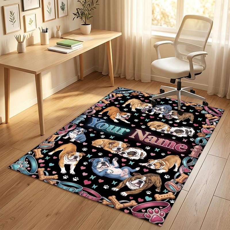 Dog Theme Crystal Velvet Rug Personalized Custom Name Text Soft Floor Mat Home Decor