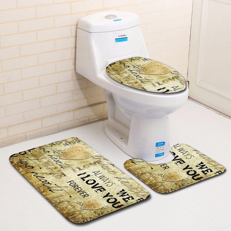 3D Heart-Shaped Bathroom Toilet Three-Piece Floor Mat Doormat Bathroom Carpet