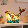 Kids Room Night Light Stained Glass Whale Light, USB Multicolor Table Lamp, Bedroom Ambiance Decorative LED Desk for Home Office Lamp