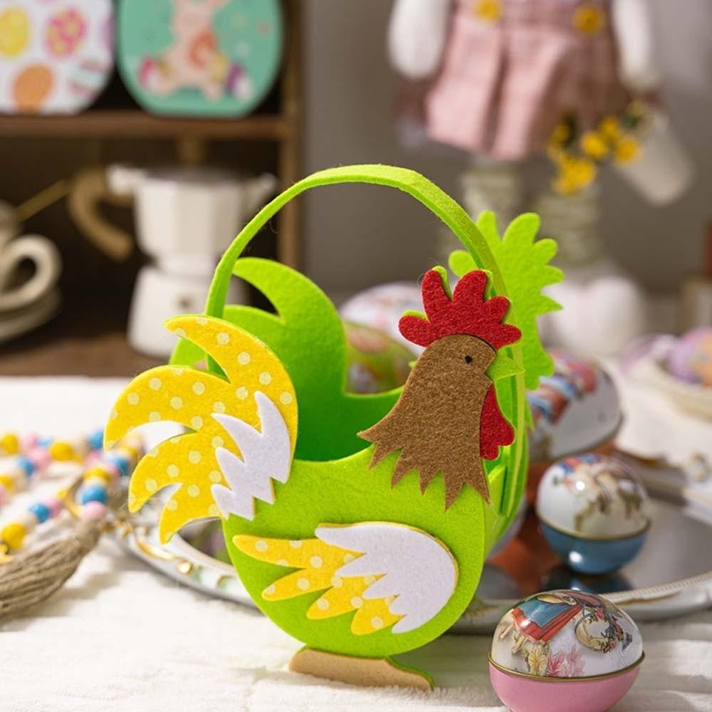 Exquisite Felt Chicken Basket Cartoon Cock Easter Storage Case Rooster Candy Box  Children Gifts