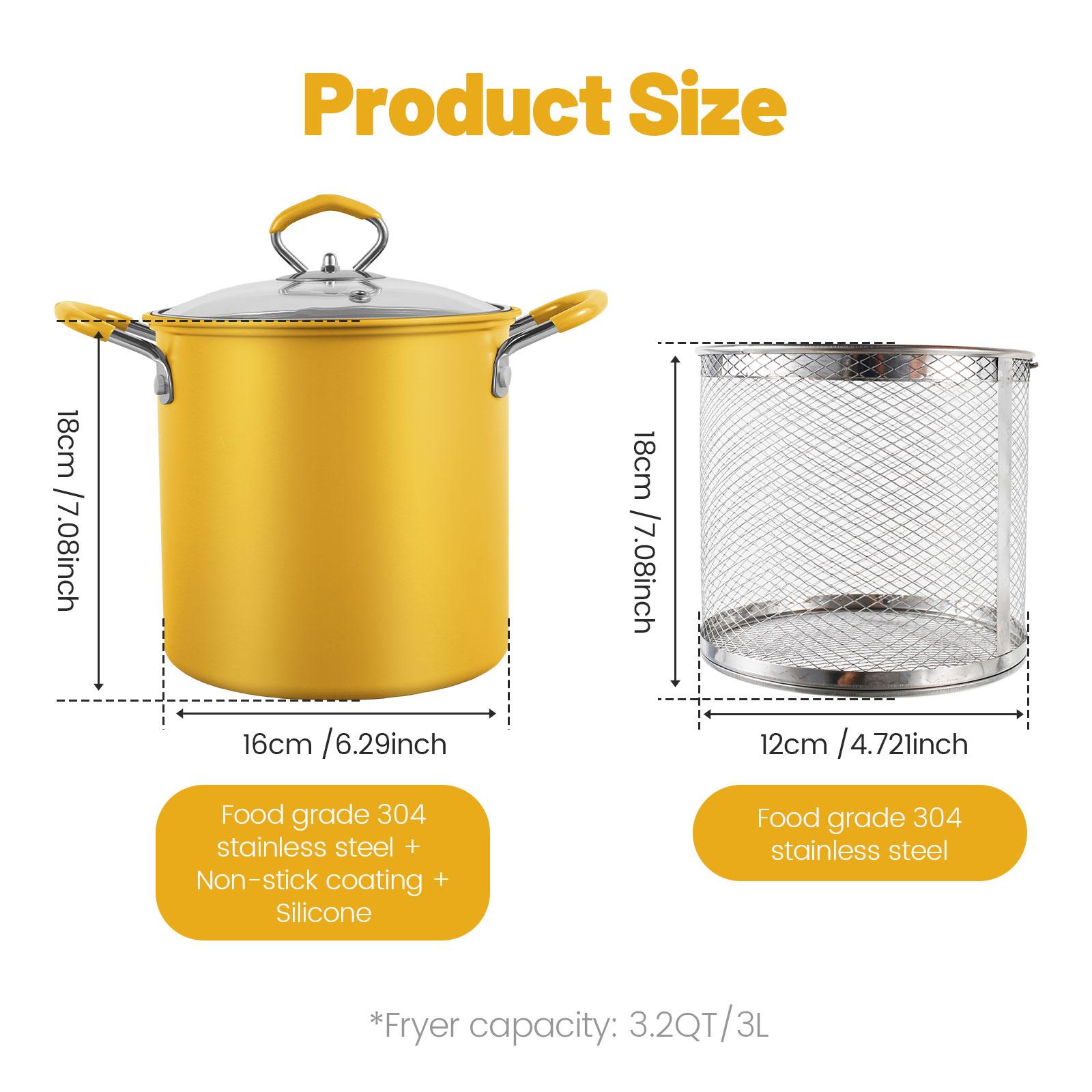 

Stainless Steel Deep Fryer With Frying Basket 3L Mini Pot Kitchen Specific Frying Chicken French Fries Tempura Cooking Tools жёлтый