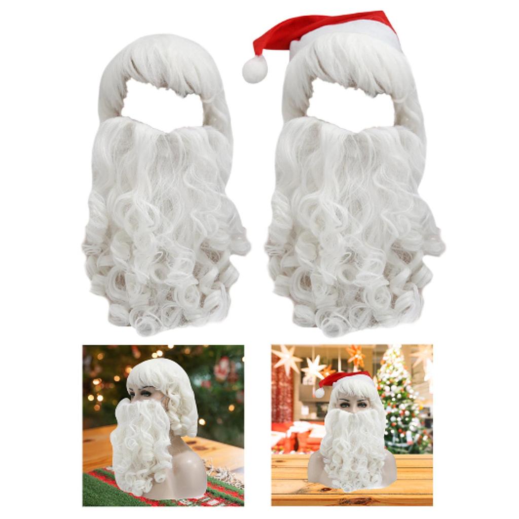 Santa Wig and Beard Set for Christmas Lightweight Funny Decorative Dressing up for Themed Party Roles Play Cosplay Xmas Props