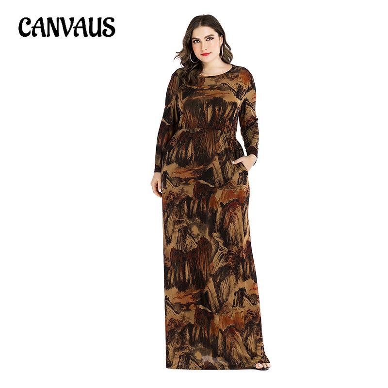

Plus Size Women s New Long Sleeved Printed Dress 6XL
