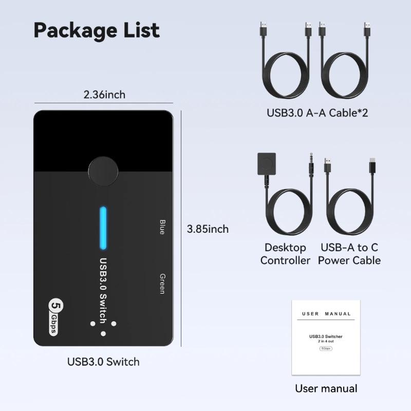 USB 3.0 Switcher 2 Computers Sharing USB C Devices 4 Port USB Switcher Sharing Keyboards and Mouse Printer Scanner