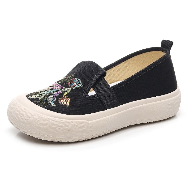 Sommer Neue Ländlicher Stil Damen Schuhe Bestickte Stoffschuhe Einschlupf Leinwand Student Vielseitig Atmungsaktiv Fischer Schuhe