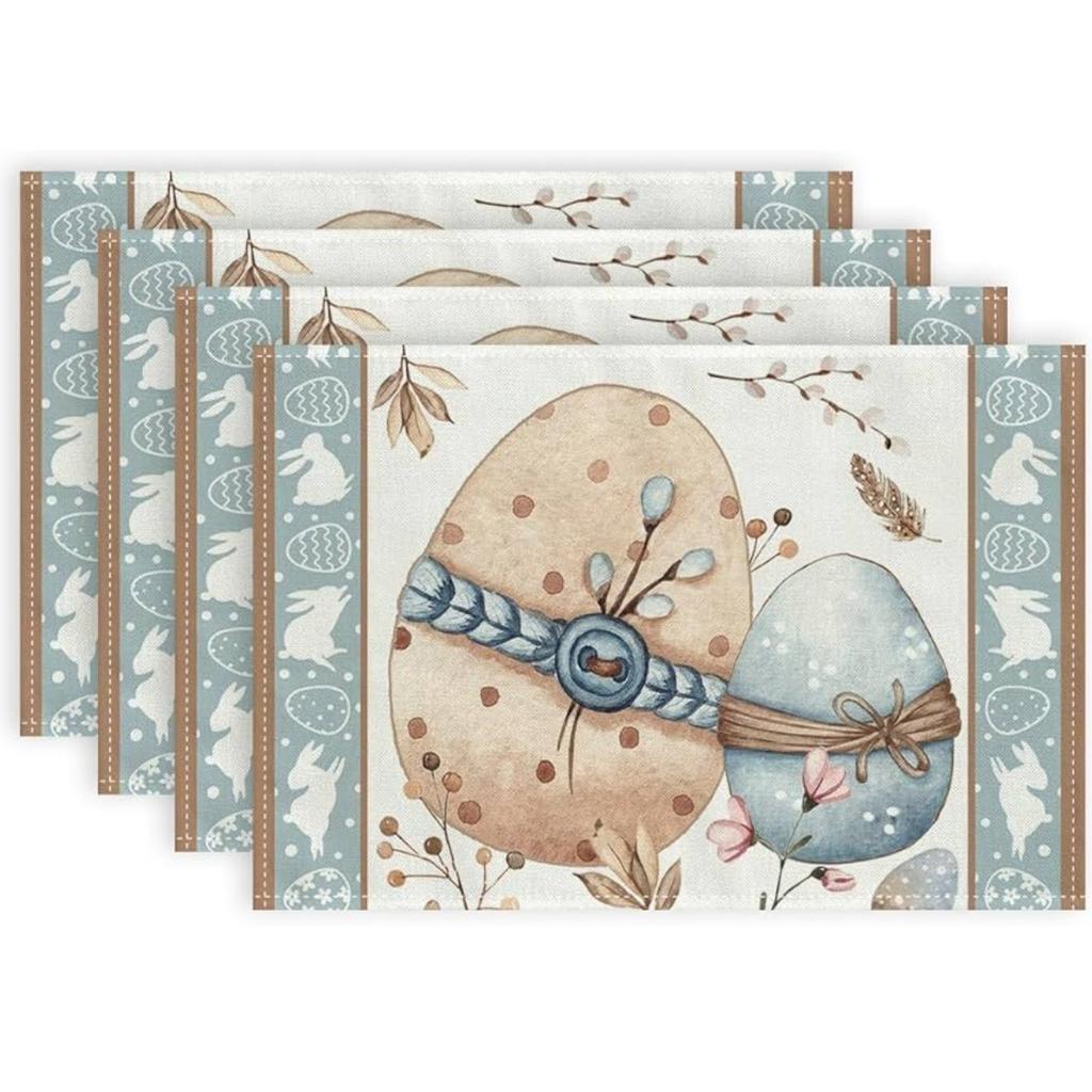 Ostern Leinen Tischsets Hase Ostereier Restaurant Wohnzimmer Heimdekoration Tisch Rutschfeste Matte
