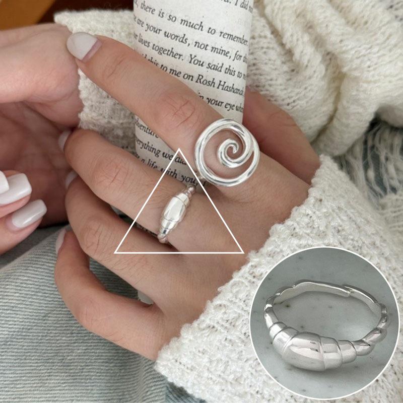 Prsten ve stylu korejském S925 postříbřený s nepravidelným listem - Dámská vintage móda, Jednoduchý zakřivený okraj Srdce Geometrický Otevřený design pro ukazováček.