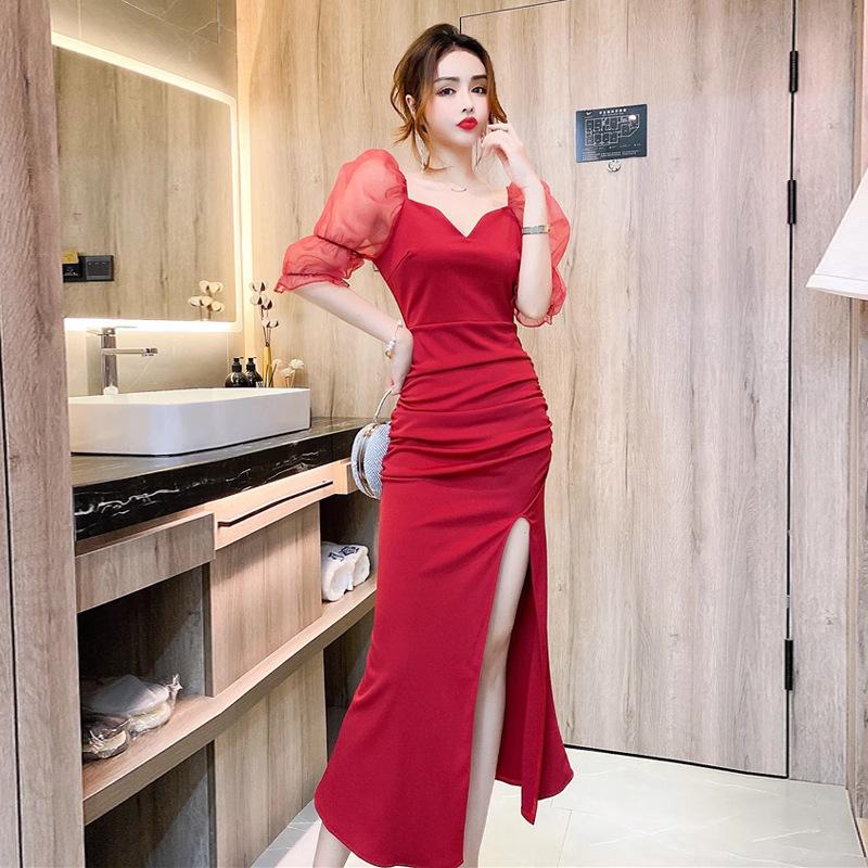 Women's pure desire sexy mesh stitching slim dress dress