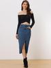 Allegra K Lässiger Denim-Jeansrock mit vorderer Größe XL Damen High-Waist Knielang Schlitz, Blau,