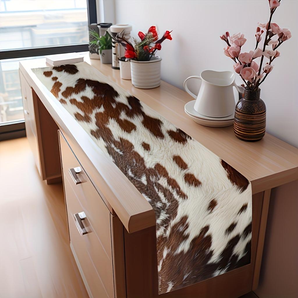 Jingyue Pet Brown Cowhide Printed Linen Table Runner Dresser Scarf Table Decor Farmhouse Western Style Table Runners Kitchen Home Paty Decor