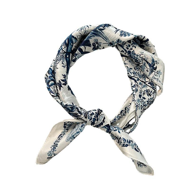 New Silk Silk Scarf Plain Print Square Scarf Women's High-end Simple Shawl White-collar Mulberry Silk Scarf Gift