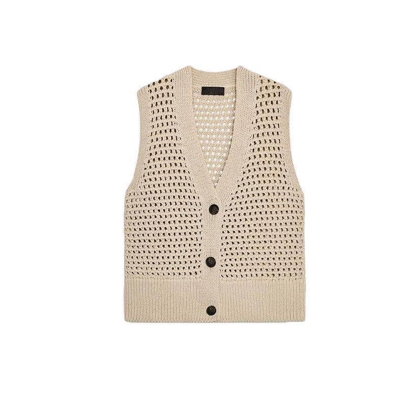 Autumn New Women's Clothing French Laziness Hole Sweater Cardigan V Neck Sleeveless Knitting Vest 6771125