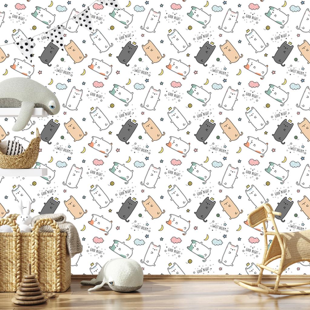 Wallpaper Cats white, light gray, gray and cream 50x1000