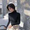 Women's Autumn Winter High Neck Slim-Fit Knit Base Layer Top In Apricot and White One Size