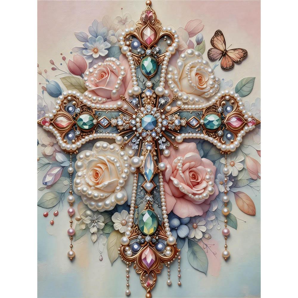 

Frameless Cross Pearl Painting Kit 30x40cm Floral DIY Pearl Art Elegant Gem Art for Home Wall Decoration Perfect for Living Room & Bedroom 30x40cm