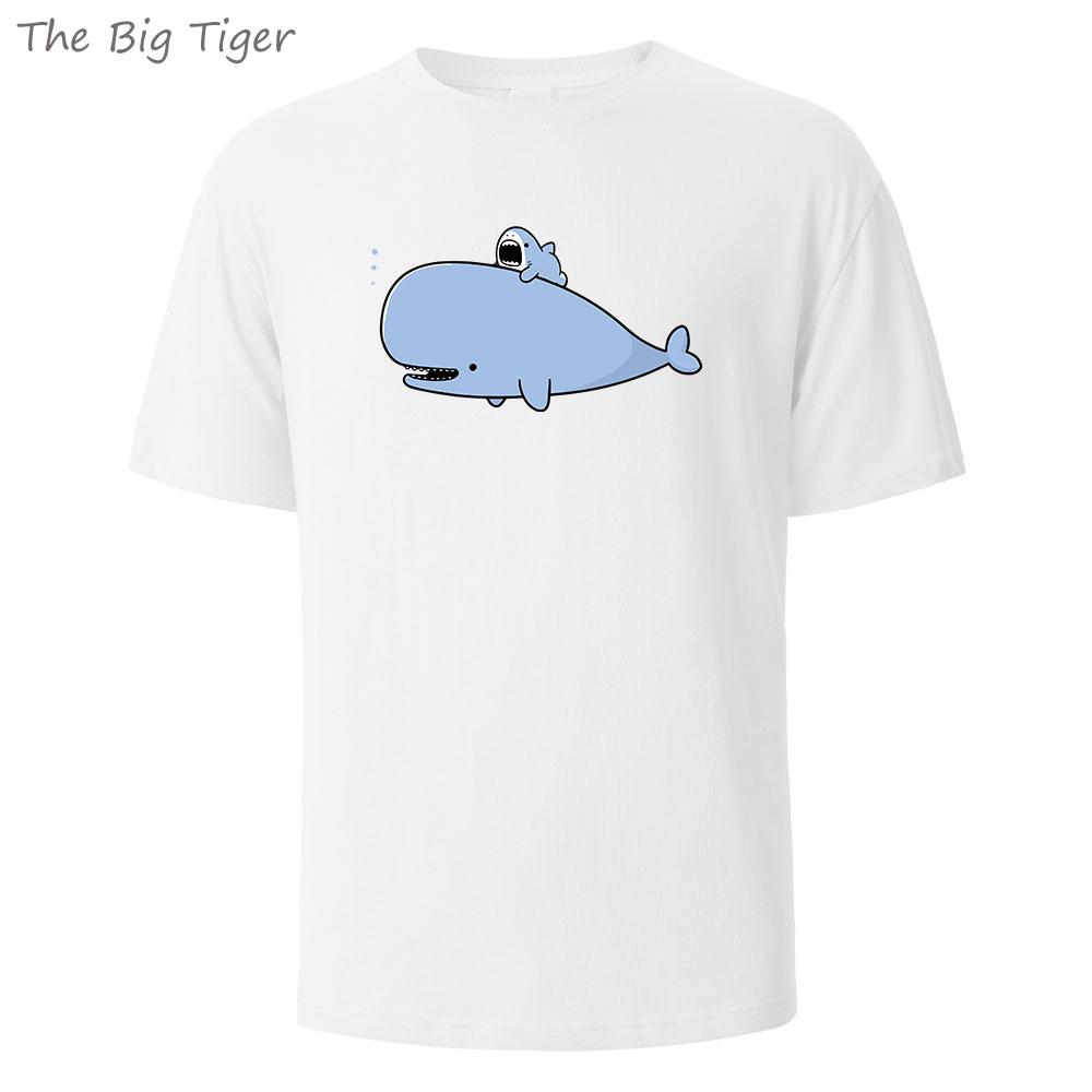 

Whales And Sharks Printed Breathable Cotton Round Neck Tee Minimalist Design Lightweight Fabric Unisex Basic Mens Tshirt Top S