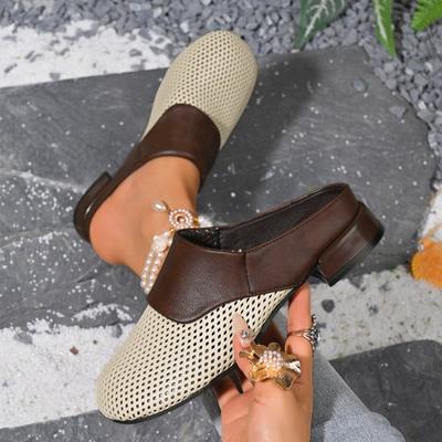 Fashion Women Baotou Low Heel Shoes Spring New Round Head Deep Mouth Color Soft Sole Anti-slip Wear-resistant Slippers